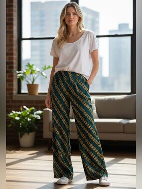 Forever 21 Teal and Gold Chain Pattern Pants